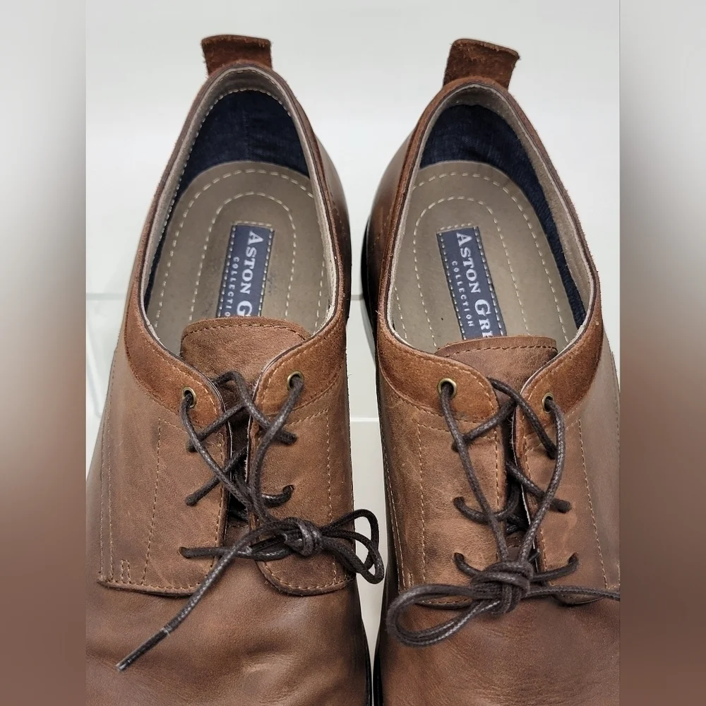Aston Grey Dwilia Oxford Brown Leather Dress Shoes Men's Size 12 Pre-owned